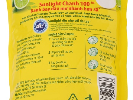 Nước rửa chén Sunlight Chanh 100 chiết xuất chanh tươi túi 725ml