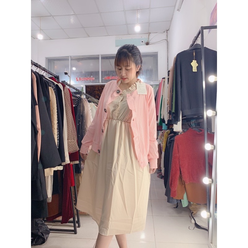 SET VÁY BABYDOLL KÈM ÁO KHOÁC CADIGAN LEN