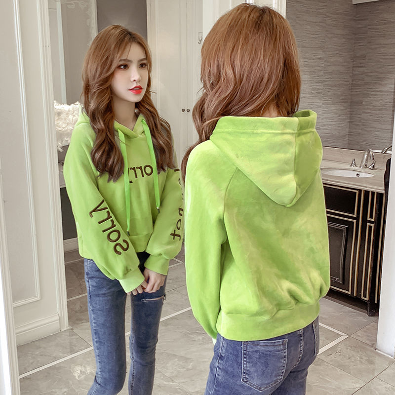 Áo Hoodie Dáng Ngắn Thêu Chữ Thời Trang Cho Nữ