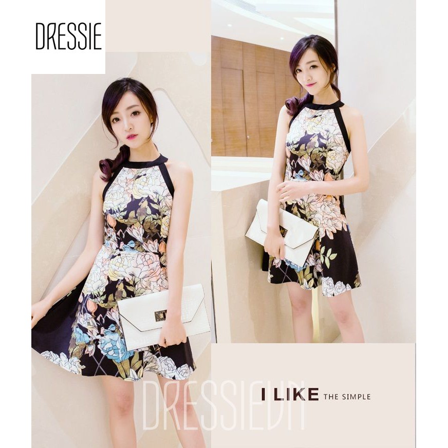 Áo Váy Đầm Xòe Cao Cấp DRESSIE Yếm Thời Trang Nữ Đẹp Dạo Phố Dự Tiệc Cưới Xinh Xắn - DX86 (Đen - Trắng)