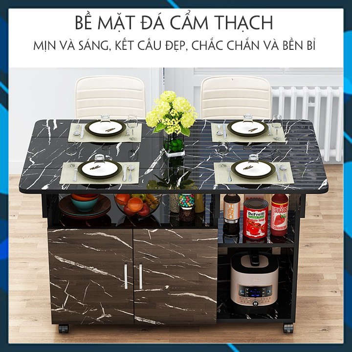 Bàn ăn gỗ đặc mặt giả đá thông minh, Có bánh xe, Có thể gấp gọn - VENUS.98 | BigBuy360 - bigbuy360.vn