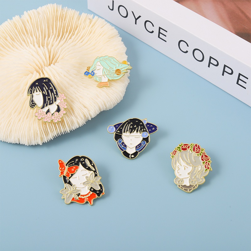 Ghim cài QIHE JEWELRY tráng men họa tiết hoa bướm làm quà tặng cho bạn bè với 5 kiểu tùy chọn