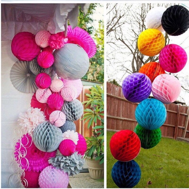 Đèn lồng giấy xếp 30cm/25cm/20cm /15cm trang trí tiệc cưới sinh nhật, khách sạn, hôi nghị - Đèn Lồng Tổ Ong