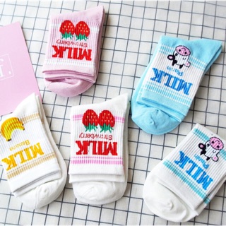 Tất vớ cao cổ ulzzang Hàn Quốc thêu fruit - banana - dâu tây cực cute