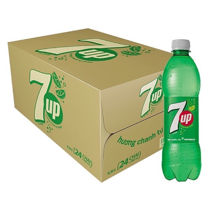 Thùng 24 Chai Nước Ngọt Có Gas 7 Up Hương Chanh 390ml