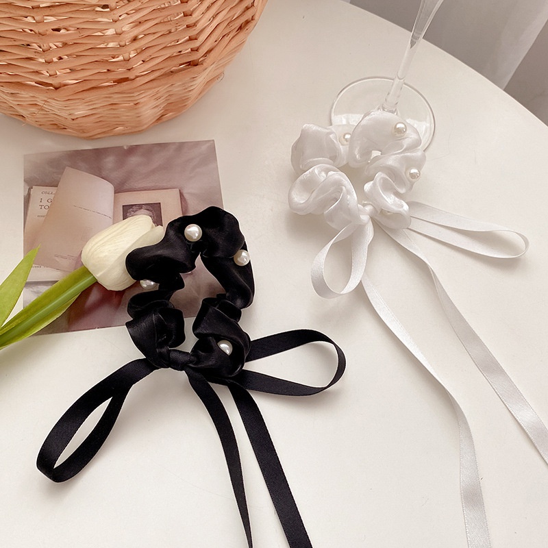 Dây buộc tóc co giãn thắt nơ đính ngọc trai phong cách Hàn Quốc cho nữ