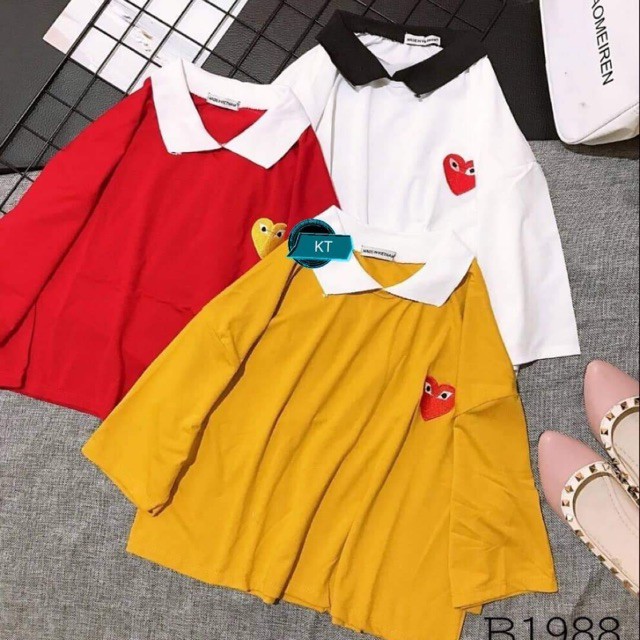 Áo Thun Croptop Trái Tim Thêu Cổ Polo EVA AO 10436