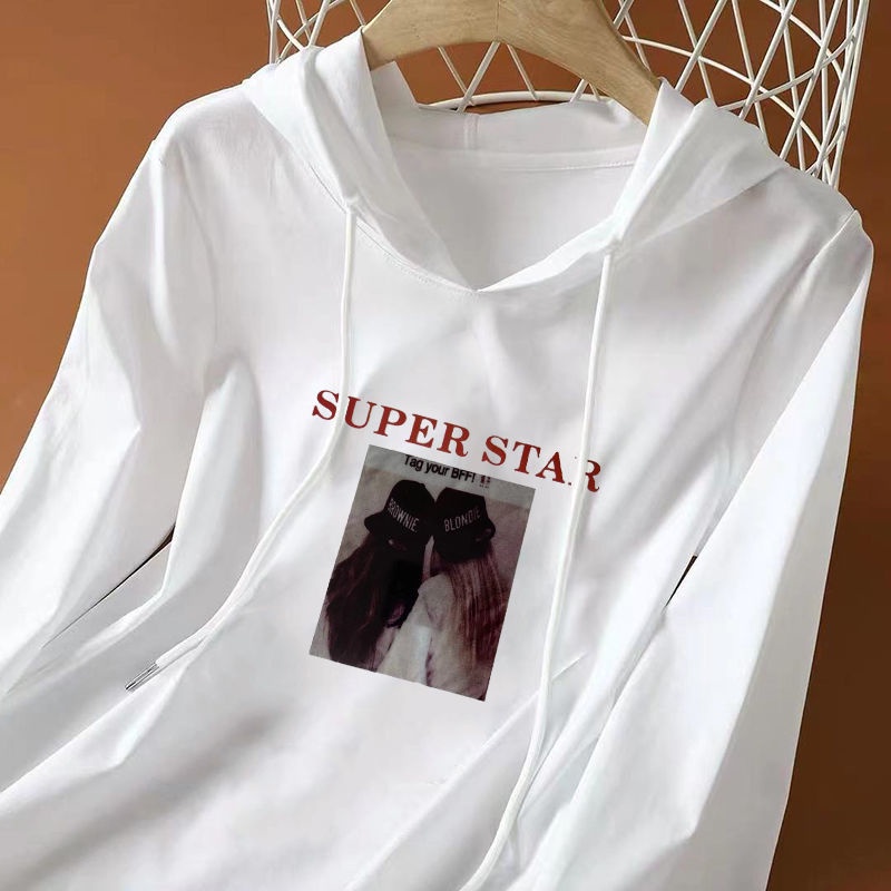 Áo thun nữ tay dài có nón chất liệu cotton thời trang Hàn Quốc