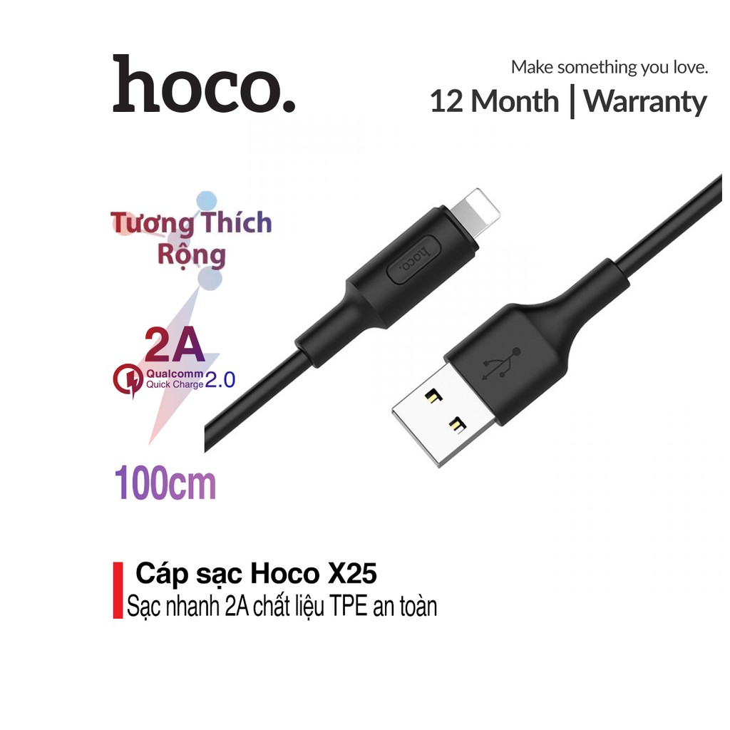 Cáp sạc Hoco X25 Lightning-Micro sạc nhanh 5V-2.0A dài 1m tương thích với nhiều thiết bị