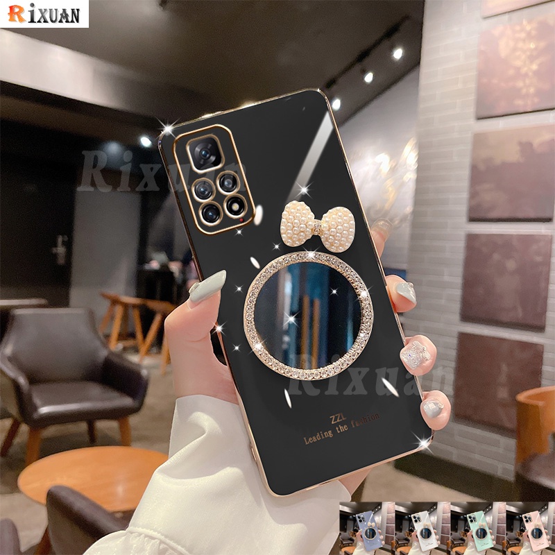 Ốp Điện Thoại Mềm Tráng Gương Phối Ngọc Trai Giả Sang Trọng Cho Redmi Note 11 Pro Note11S Note 10S Note10 Note9 Note8 10C 9A 9T 9C