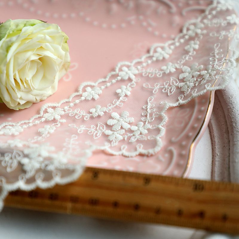 1m Họa Tiết Hoa Trắng Ren Phụ Kiện Lưới Thêu Cotton Ren Vải May Táo