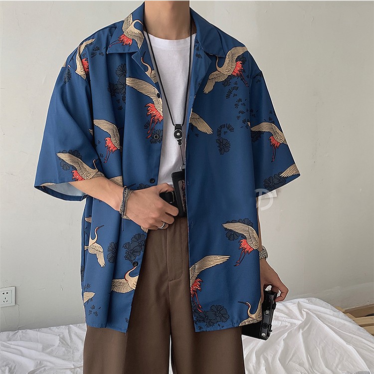 Áo Sơ Mi Nam Cổ Bẻ Tay Lỡ Phối Họa Tiết Hồng Hạc Độc Đáo Thời Trang MENFASHION1989 SOMI NAM 9000035