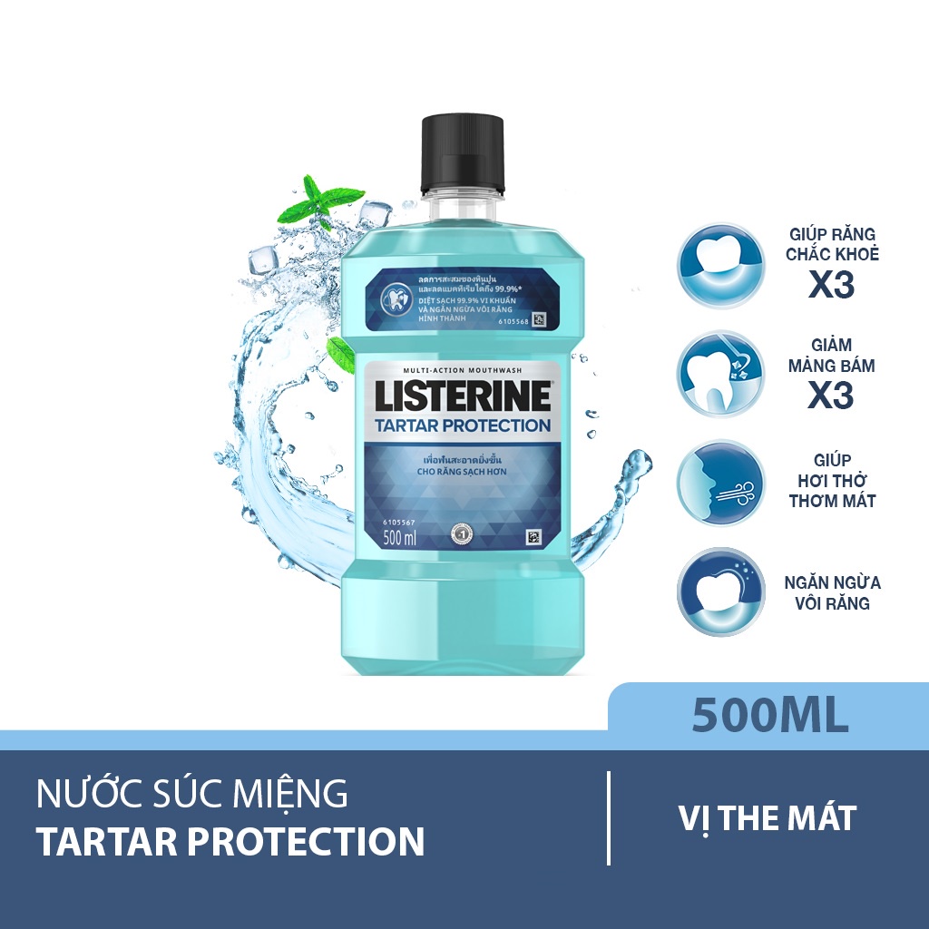 Nước Súc Miệng Ngăn Ngừa Mảng Bám Listerine Làm Sạch Giúp Thơm Miệng Răng Trắng Sáng Tartar Protection – Khongcoson