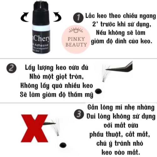 Keo Nối Mi Không Cay MonCherry Pinky Beauty Nhanh Khô Siêu Bền 5ml, Dành Cho Người Mới Học Nối, Có Thể Tự Nối Được