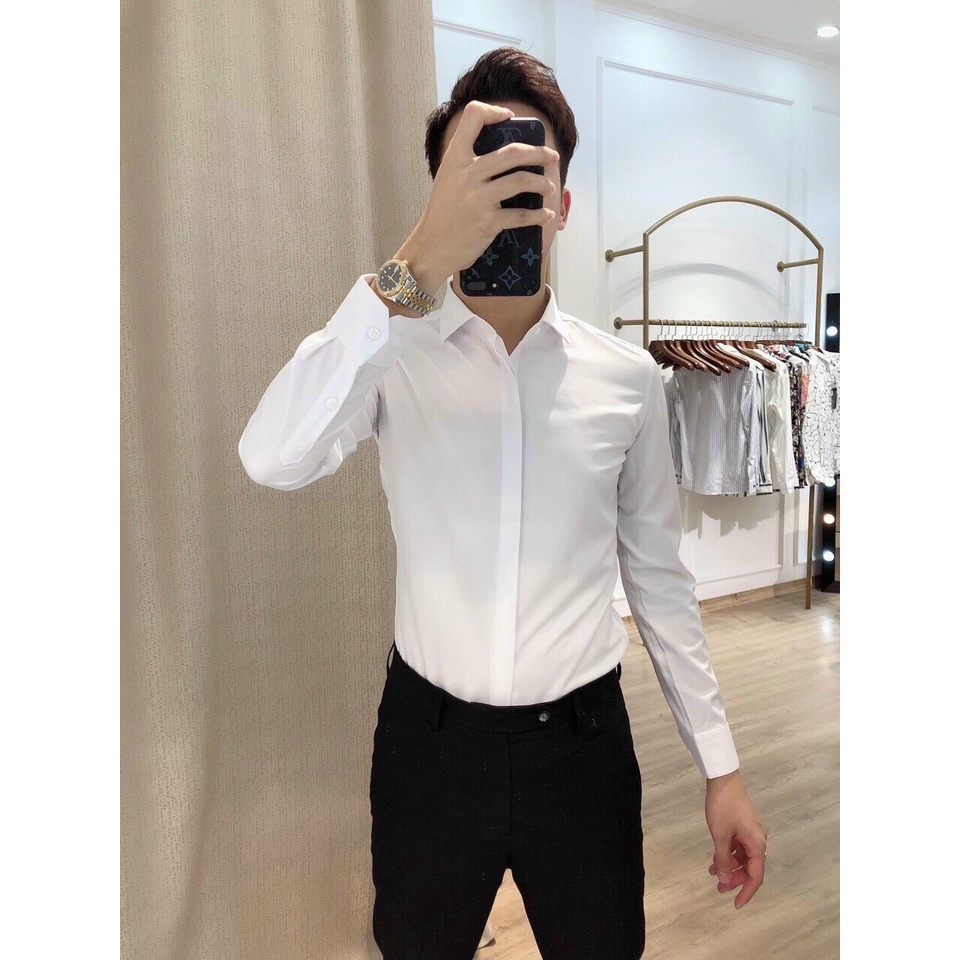 Áo Sơ Mi Nam Azila Dài Tay Công Sở Cao Cấp, Chất Vải Lụa Nến Co Giãn Hàng Hôp Cổ Cứng