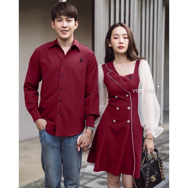 Áo váy đôi nam nữ đi tiệc đỏ tay voan siêu đẹp Forever Couple