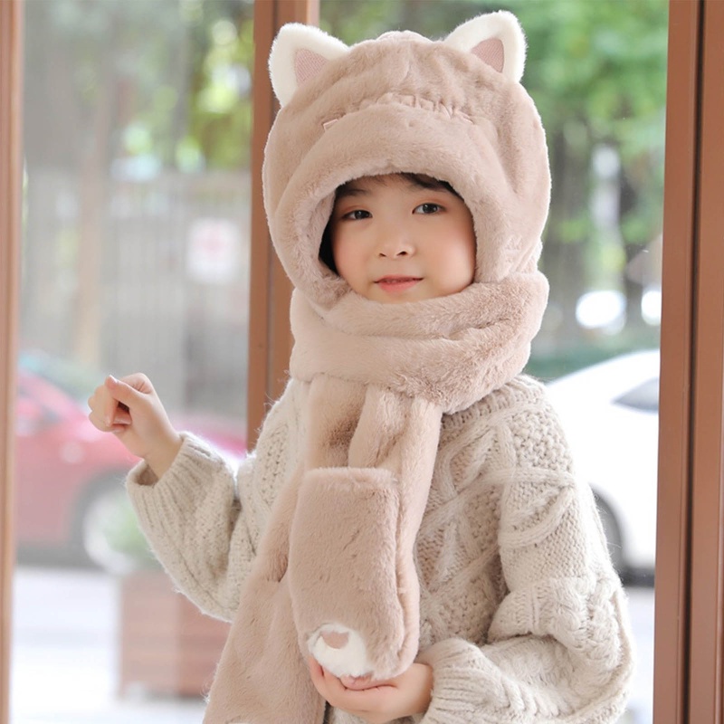 Set Mũ beanie Kèm Khăn Choàng Cổ Giả Cashmere Giữ Ấm Tai Họa Tiết Hoạt Hình Dễ Thương Cho Bé
