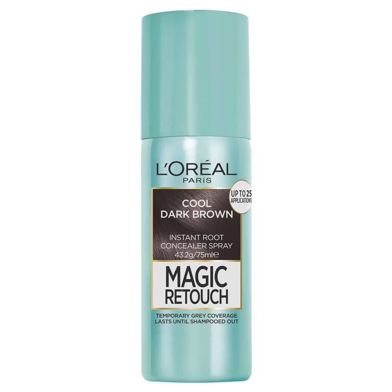 Xịt nhuộm phủ bạc chân tóc tạm thời L'Oreal Paris Magic Retouch 75ml - Cool Dark Brown nâu đậm mát mẽ.Made In Pháp