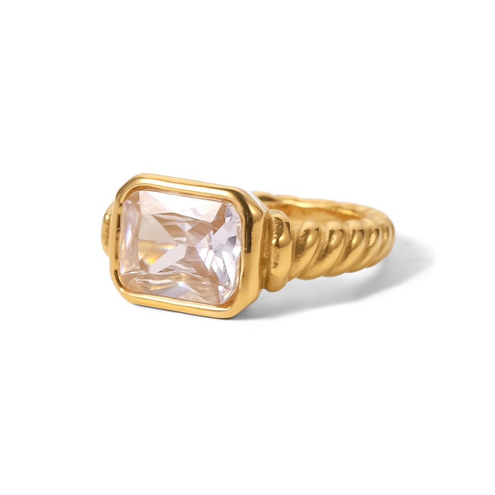 Nhẫn Xoắn Ốc Đính Đá Zircon Màu Hồng / Trắng / Ngọc Lục Bảo Hình Chữ Nhật Phong
