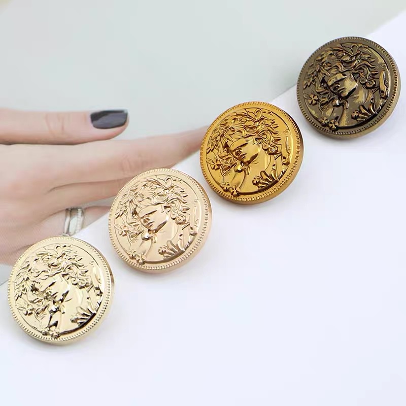 Set 5 Nút Áo Tròn Bằng Kim Loại Thời Trang Châu Âu Vintage