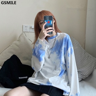 Phong Cách Hàn Quốc Mới Áo Phông Dài Rộng Và Lười Biếng Mùa Xuân Và Mùa Thu Áo Dài Tay Buộc Vạt Nhuộm