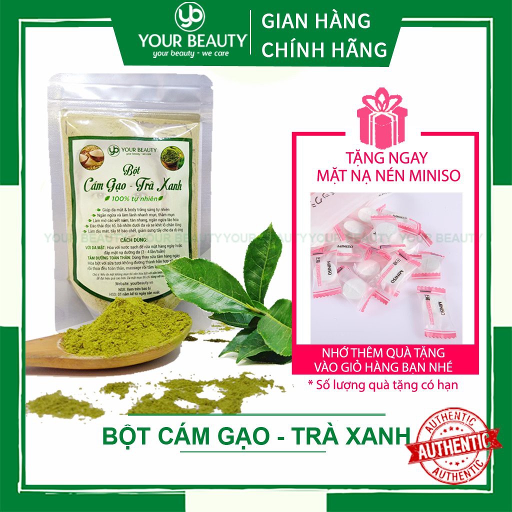 Bột Cám Gạo Trà Xanh Nguyên Chất 100g Your Beauty Đắp Mặt, Rửa Mặt Và Tắm Dưỡng Toàn Thân Handmade
