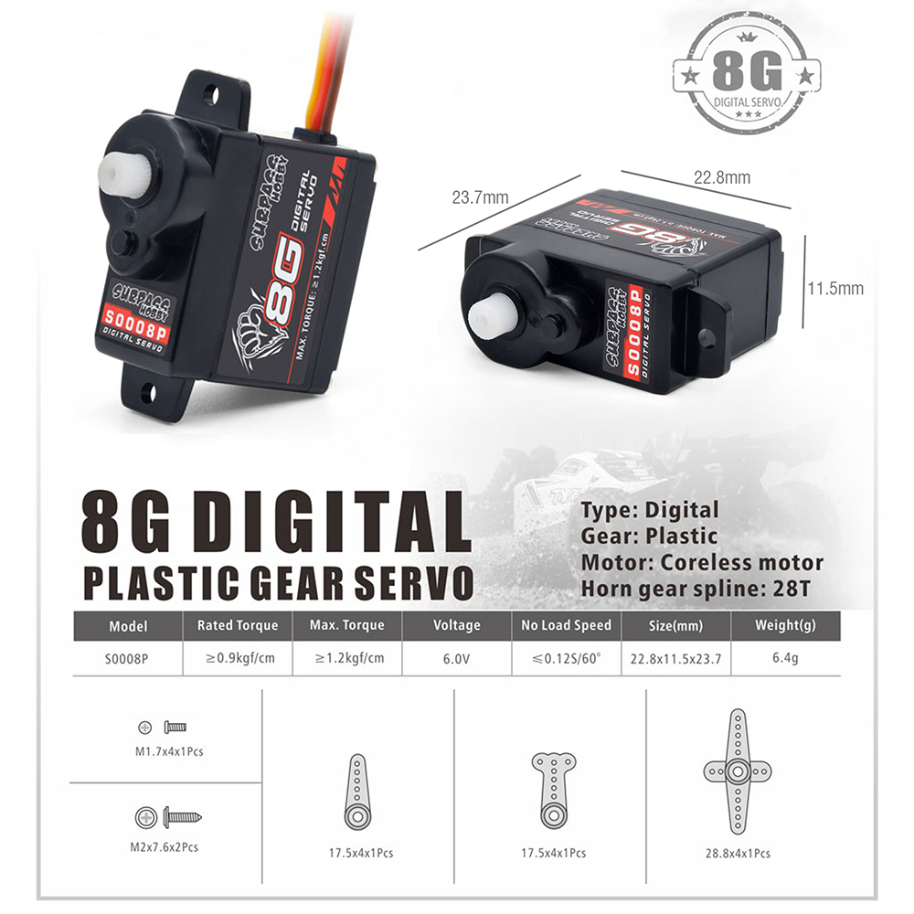 Động Cơ Servo 2g 3.7g 4.3g 6g 8g Micro Mini Cho Máy Bay Điều Khiển Từ Xa 1/24 RC