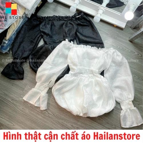 Áo trễ vai bánh bèo tiểu thư ❤️ Áo hở vai tay dài phồng vải tơ óng nhũ  Hải Lan Store kèm hình thật TD96