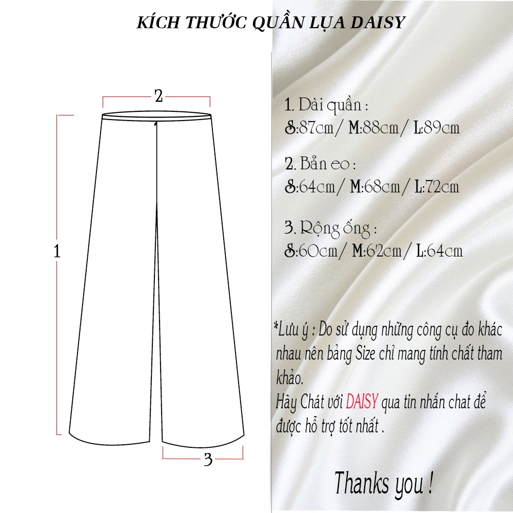 Quần culottes lụa trơn DAISY chất lụa LATIN mềm mại bay dáng mặc cùng áo dài, nhiều màu sắc 3 size (S M L) TKQ9999