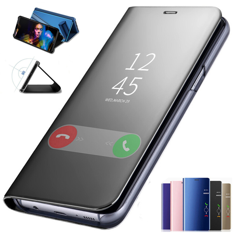 Bao Da Điện Thoại Nắp Lật Tráng Gương Thông Minh Cho Samsung Galaxy S7 / Edge / S8 / S9 Plus / Note 8 / 9 Cứng