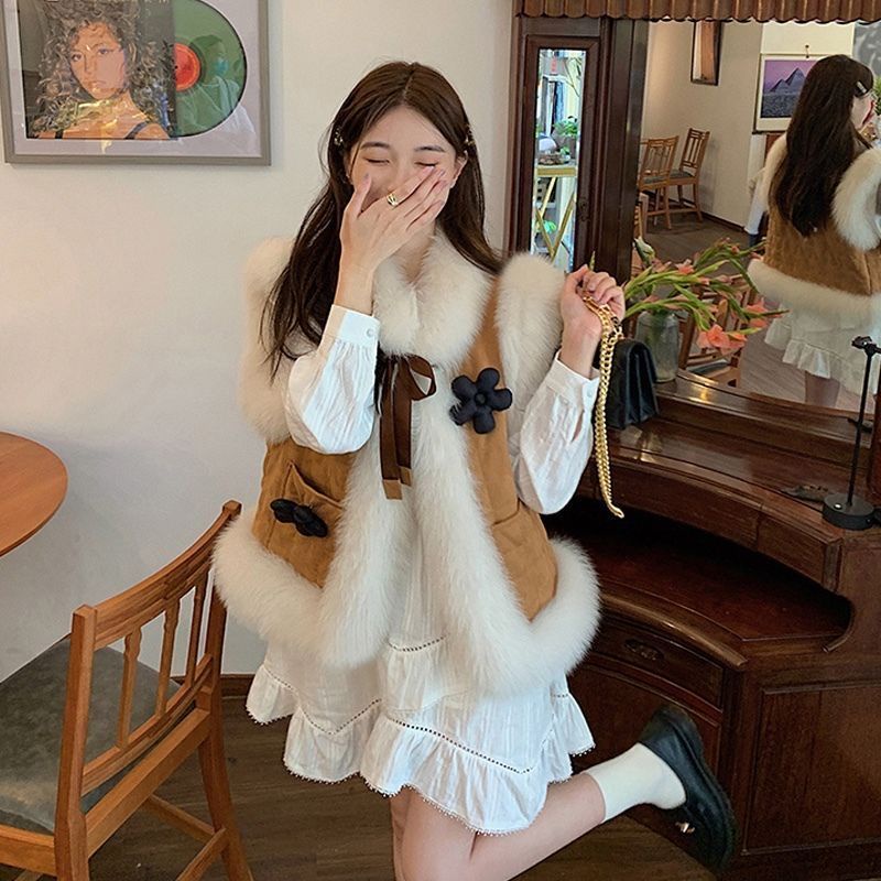 [Giao Ngay] Áo Khoác Lông Cáo Không Tay Dáng Ngắn Phong Cách Mới