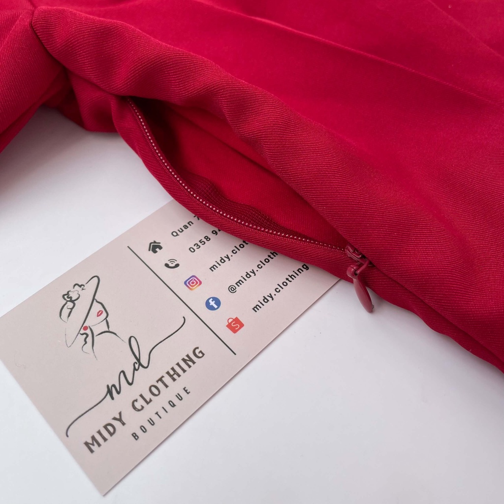 Đầm tay phồng cổ vuông xếp ly eo 2 màu | BigBuy360 - bigbuy360.vn