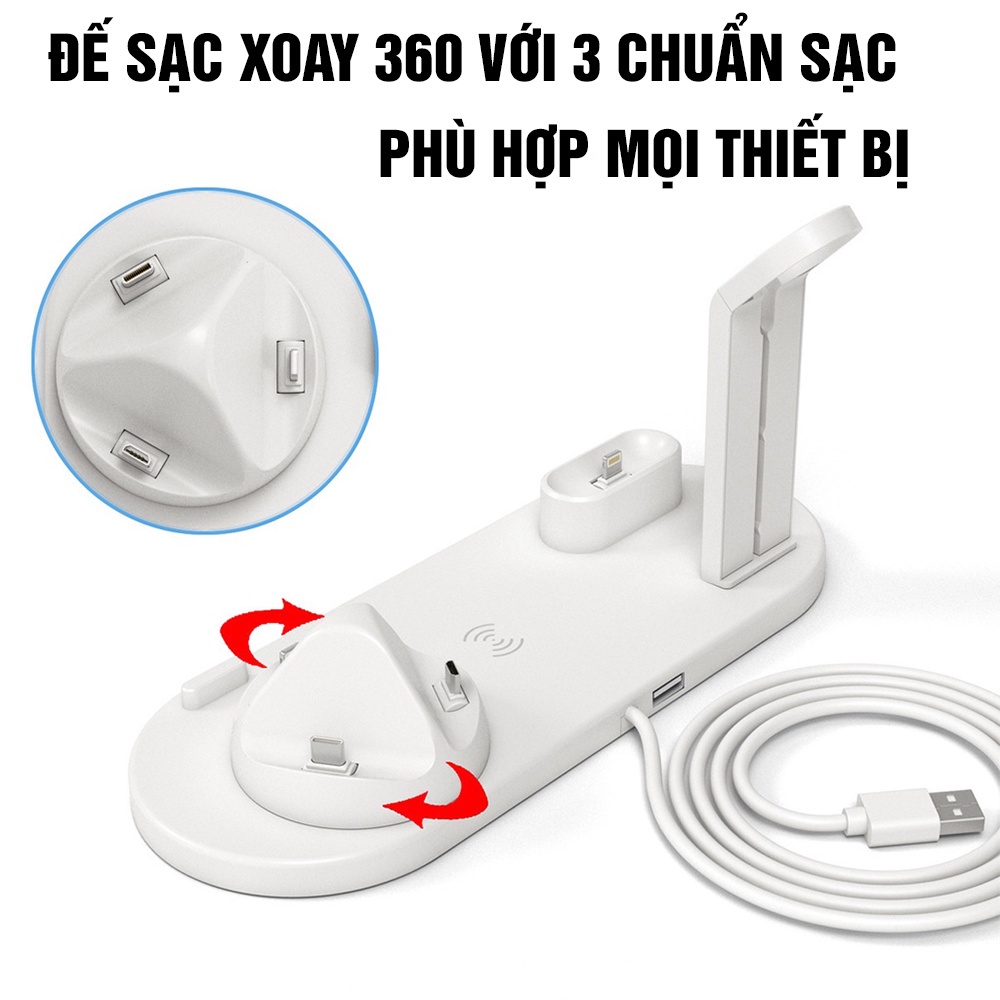 Đế Sạc Không Dây 6in1 Để Bàn Cao Cấp BXD-07A Sạc Nhanh 20W Phù Hợp Mọi Thiết Bị - T DECOR