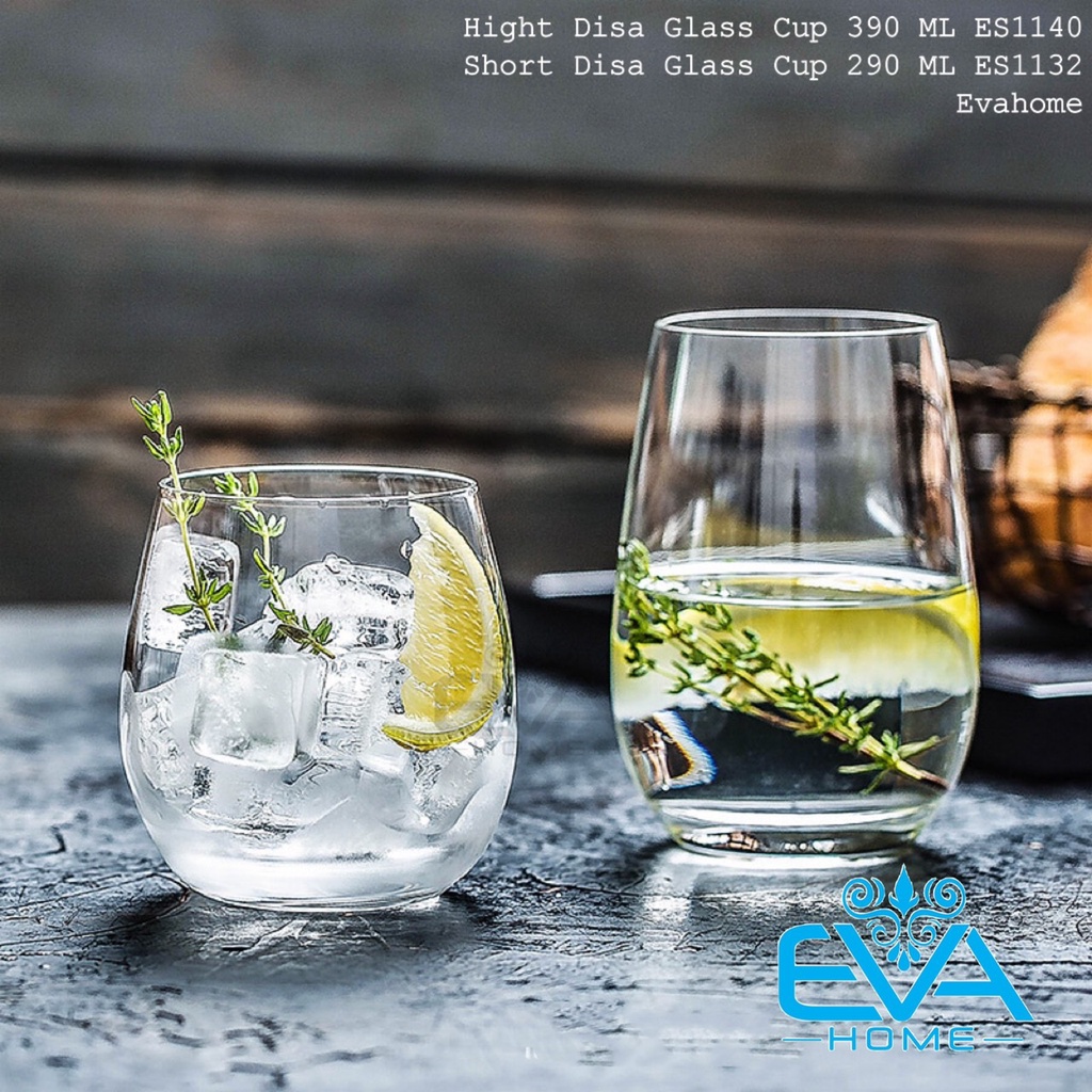 Set 6 Ly Thuỷ Tinh Dáng Bầu Tròn Disa Glass Cup Gồm 3 Ly Lùn 290 Ml Short Disa ES1132 Và 3 Ly Cao 390ML Hight Disa ES114