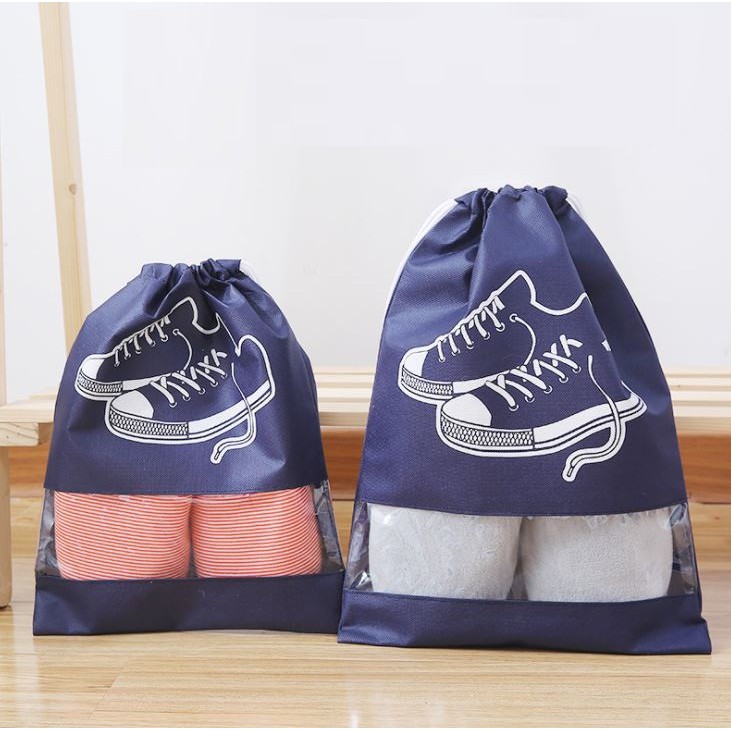 Túi đựng giày dép màu xanh biển có dây rút chống bụi 43x29cm