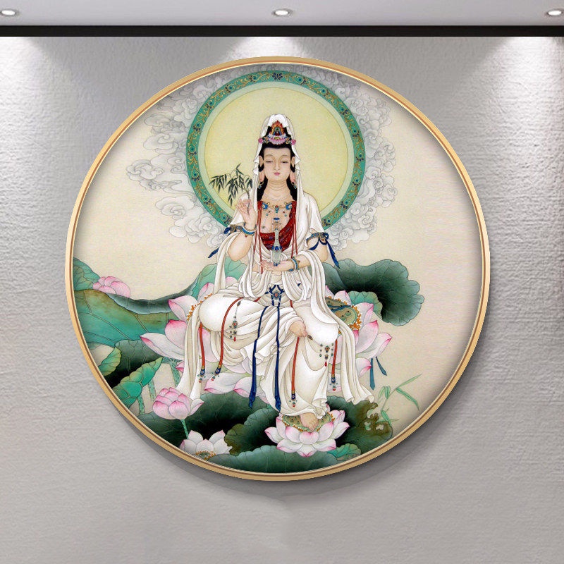Bộ Tranh Đính Đá 5D Hạt Tròn Tự Làm Hình Tượng Phật Quan Âm