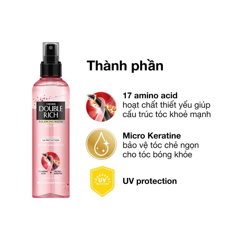 Nước Dưỡng Tóc Double Rich Cho Tóc Khô Xơ &amp; Hư Tổn 250ml - Double Rich  Balancing Water Double Repair 250ml