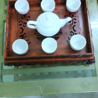 Bộ ấm chén trắng siêu rẻ ( Ấm bẹt to + 6 chén )