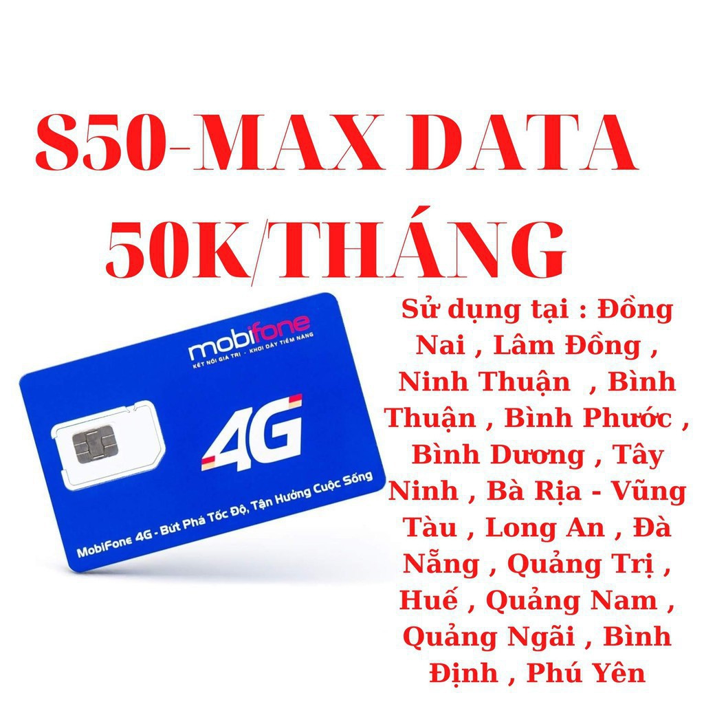 Sim Mobifone S50 max data , Không giới hạn dung lượng , 50k/tháng