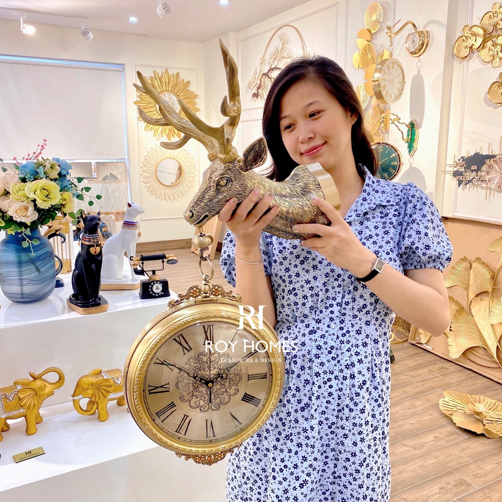 Đồng hồ treo tường 2 mặt đầu hươu