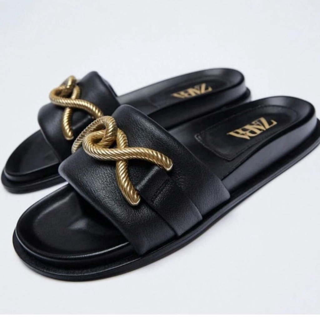 Zara Dép Lười Đế Bằng Phối Kim Loại Phong Cách Âu Mỹ Thời Trang Mùa Hè Cho Nữ
