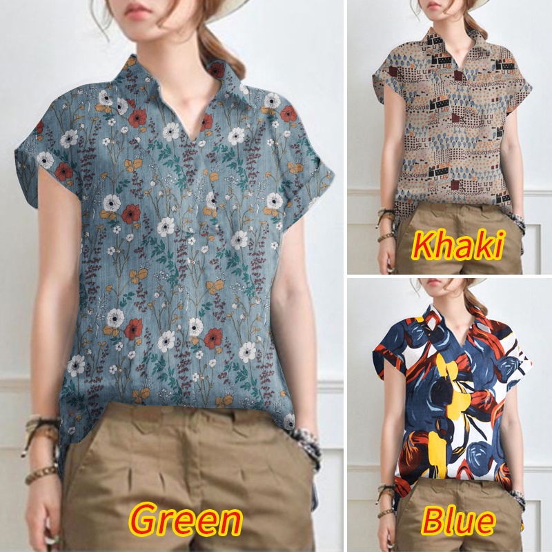 Áo sơ mi ZANZEA tay ngắn in họa tiết vintage thời trang dành cho nữ
