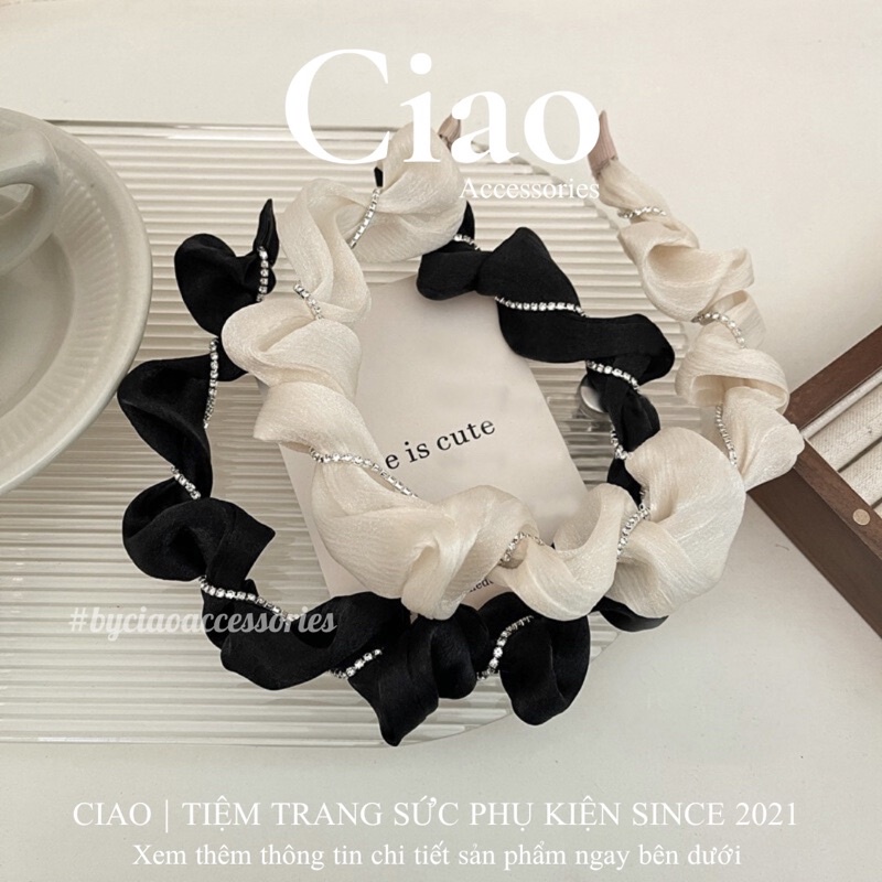 [HOẢ TỐC 1H] Băng đô/ Cài tóc lụa ánh kim thiết kế đính đá xinh xắn nữ tính Addison Ciao