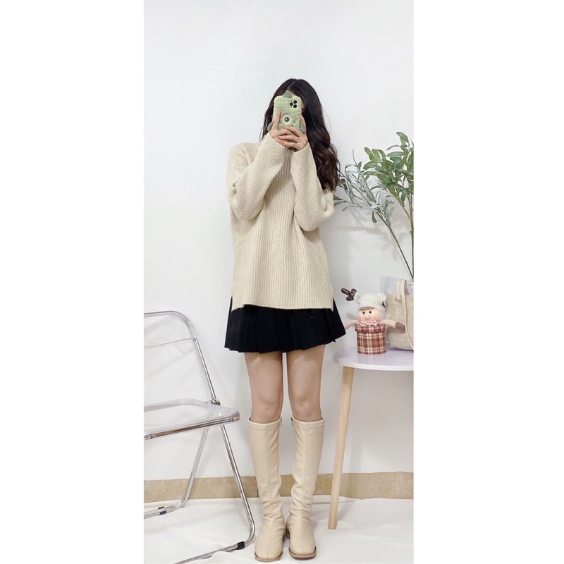 Áo len đũa cổ lọ xẻ 2 bên chất len dày mịn hàng Quảng Châu