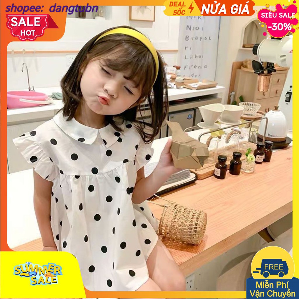 BÁN SỈ ÁO CHẤM BI CỔ SEN TAY SÁT NÁCH BÉ GÁI