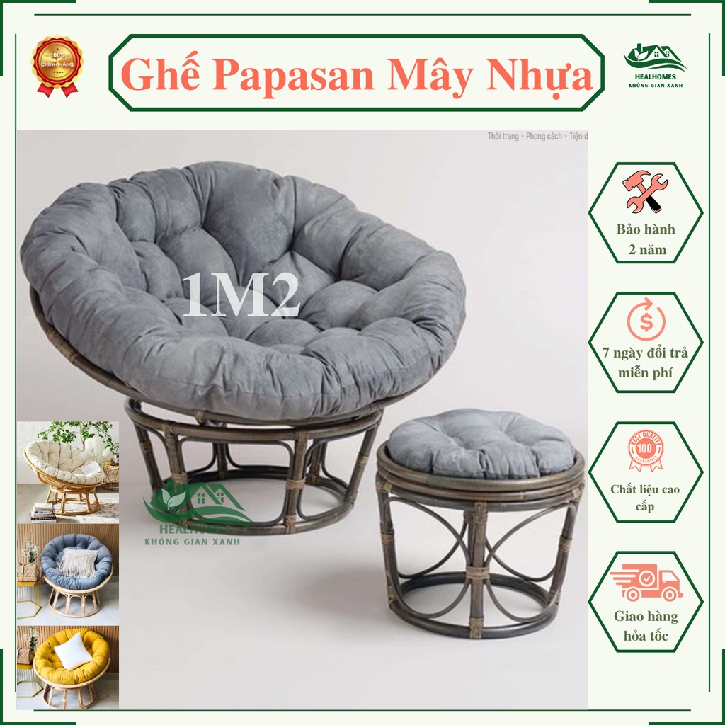 Ghế lười thư giãn Papasan 1m2 mây nhựa phòng ngủ cho bé, decor ban công nằm thư giãn, trang trí phòng khách / HealHomes