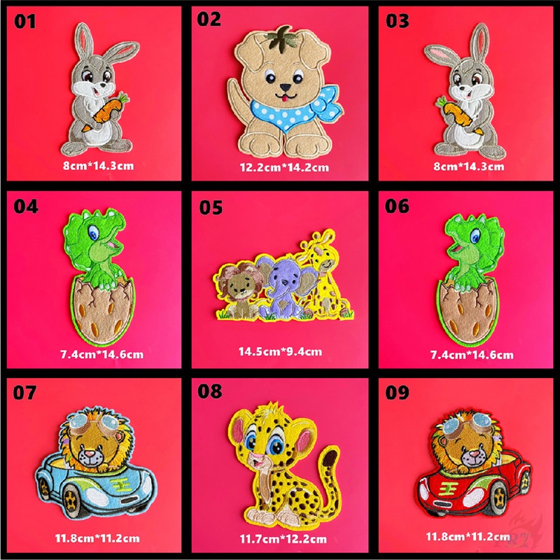 ☸ Sticker Ủi Thêu Hình Sở Thú Hạnh Phúc - Thỏ / Sư Tử / Chó / Khủng Long / Da ☸ 1 Miếng Dán Ủi Quần Áo Hình Động Vật Hoạt Hình