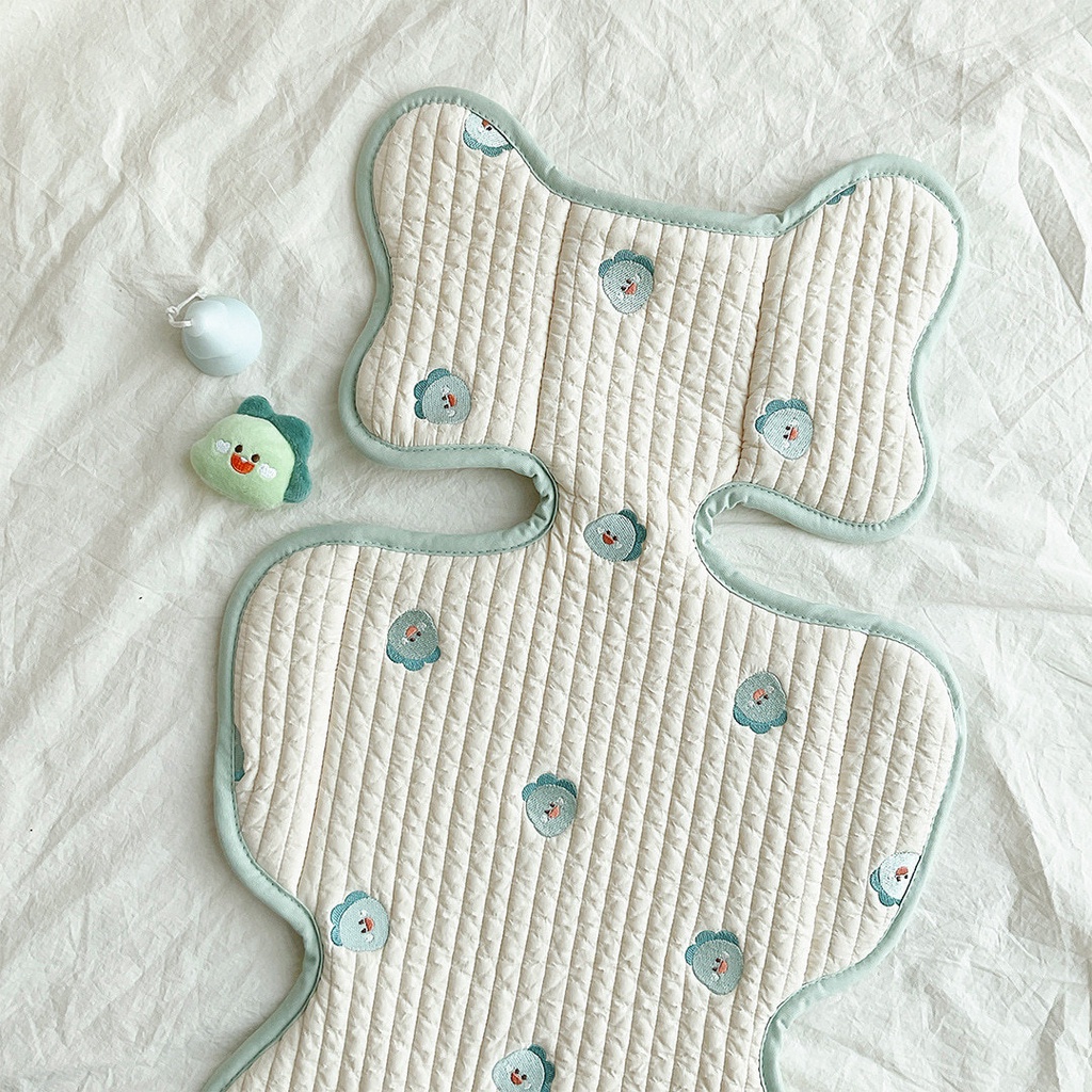 Đệm lót xe đẩy em bé bằng cotton nguyên chất thoáng khí thấm hút mồ hôi thêu họa tiết dễ thương
