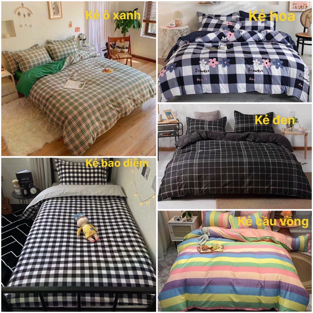 Sét bộ chăn ga gối 4 món poly nhập Các mẫu kẻ( chat chọn mẫu)
