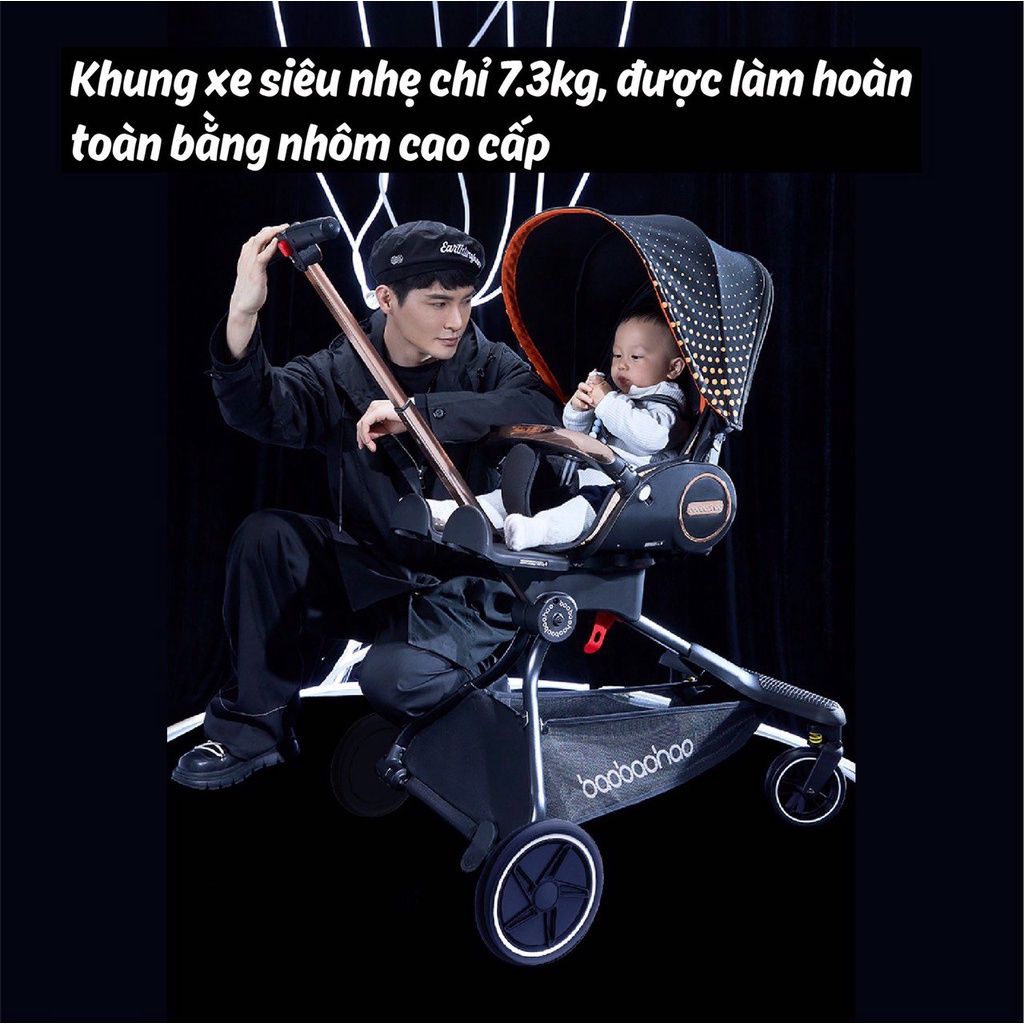 Xe đẩy cho bé gấp gọn Baobaohao V9, đảo chiều 3 tư thế xoay chiều 360 độ ngồi - ngả - nằm cho trẻ sơ sinh đến 5 tuổi